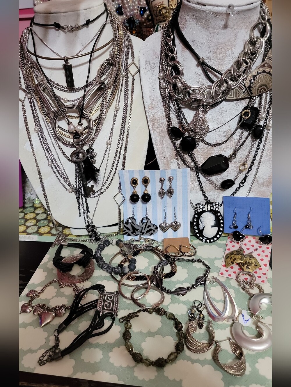 Gothic Costume Jewelry Bundle Silver and Black 2 lbs 38 pieces